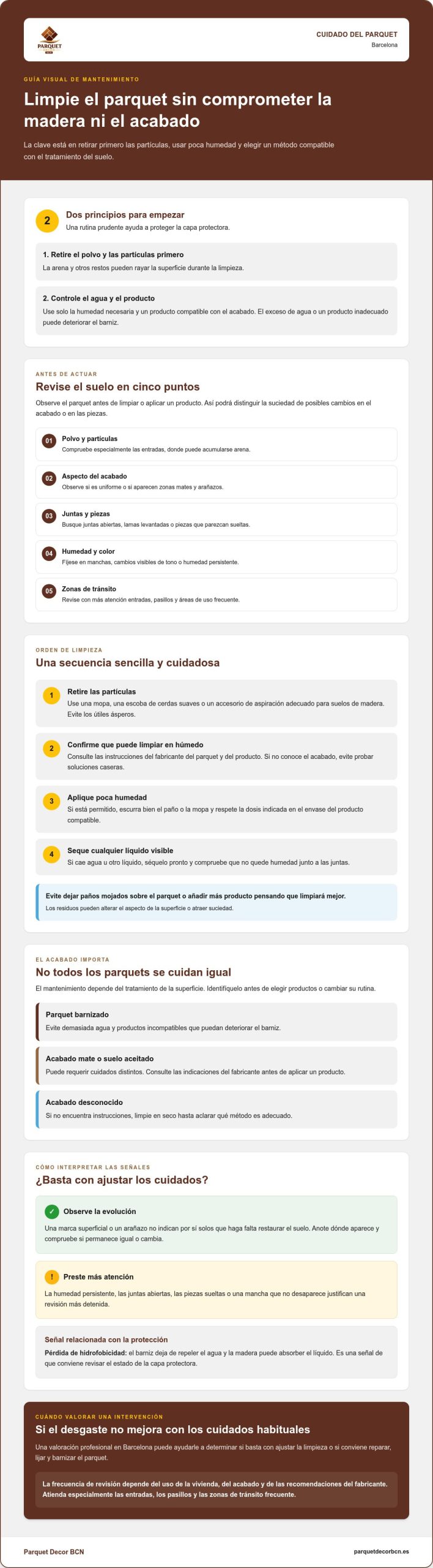 Mantenimiento del parquet en Barcelona: checklist para cuidar su suelo de madera