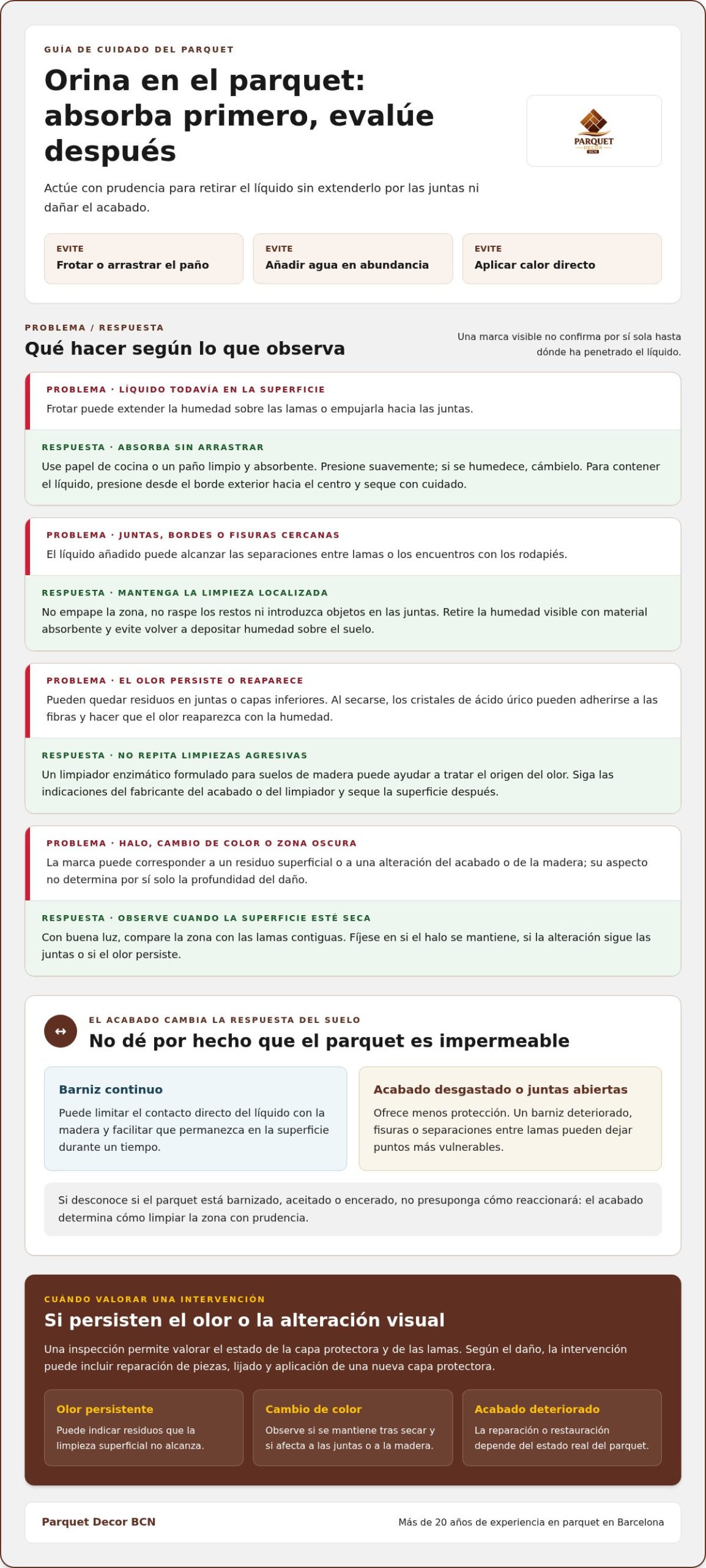 Cómo eliminar manchas de orina de mascota del parquet en Barcelona