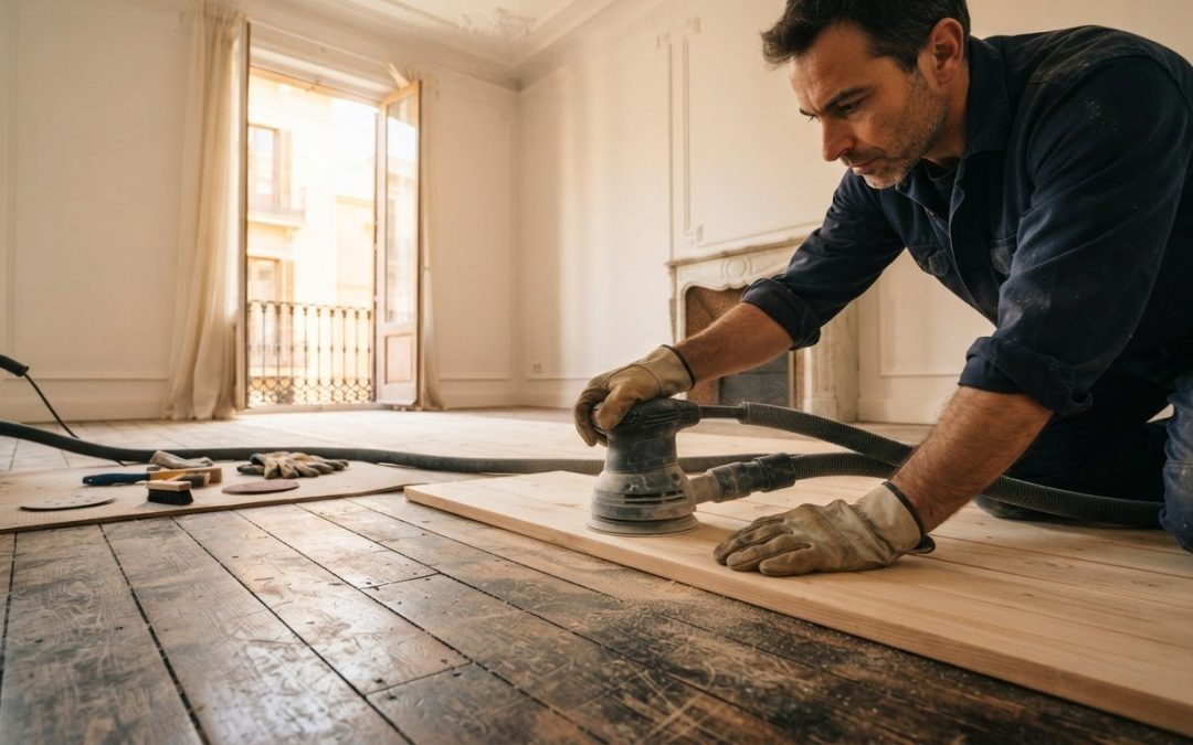 Acuchillar suelo de madera maciza de pino en Eixample: proceso y recomendaciones