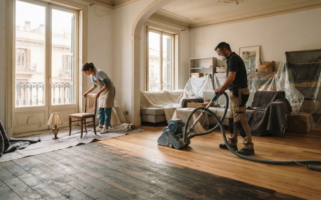 ¿Se puede pulir el parquet con muebles dentro de un piso en Barcelona?
